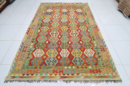 204 x 286 cm | Multicolor Wool Kilim Area Traditional Hand Woven Oriental Carpet