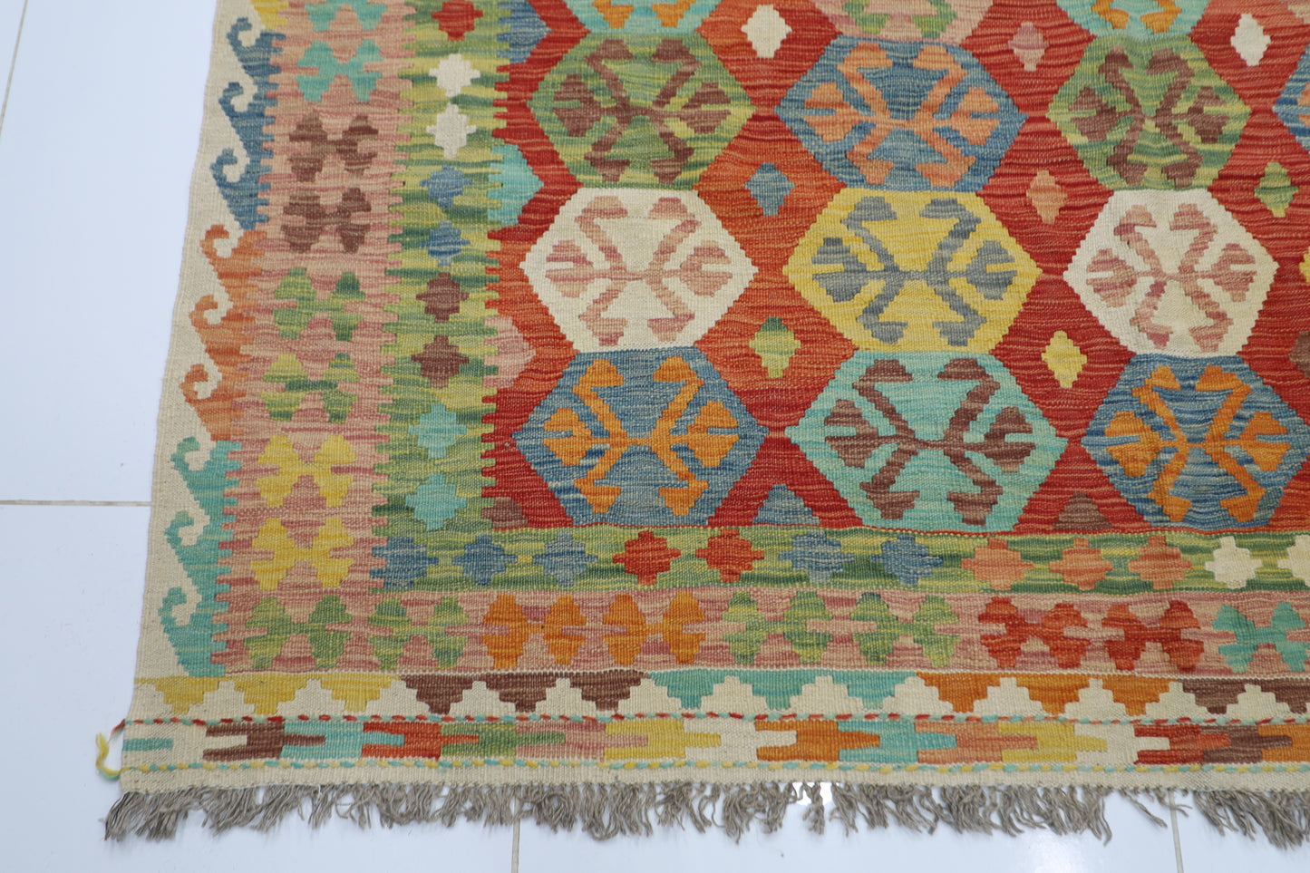 204 x 286 cm | Multicolor Wool Kilim Area Traditional Hand Woven Oriental Carpet