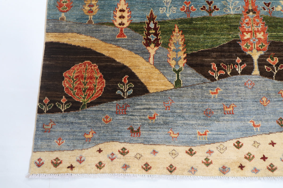 147 x 202 cm | Landscape Design Hand Knotted Veg Dye Wool Afghan Carpet