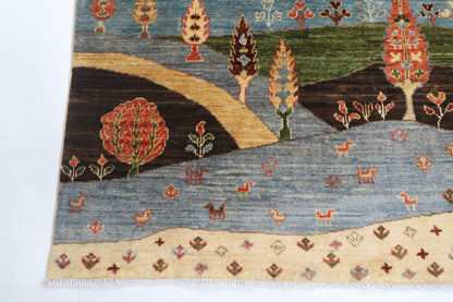 147 x 202 cm | Landscape Design Hand Knotted Veg Dye Wool Afghan Carpet
