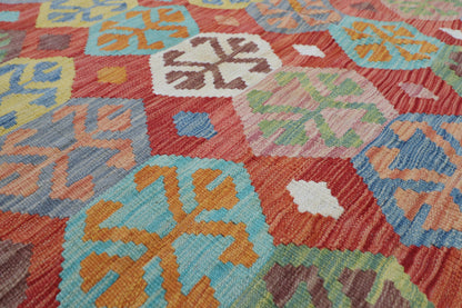 204 x 286 cm | Multicolor Wool Kilim Area Traditional Hand Woven Oriental Carpet