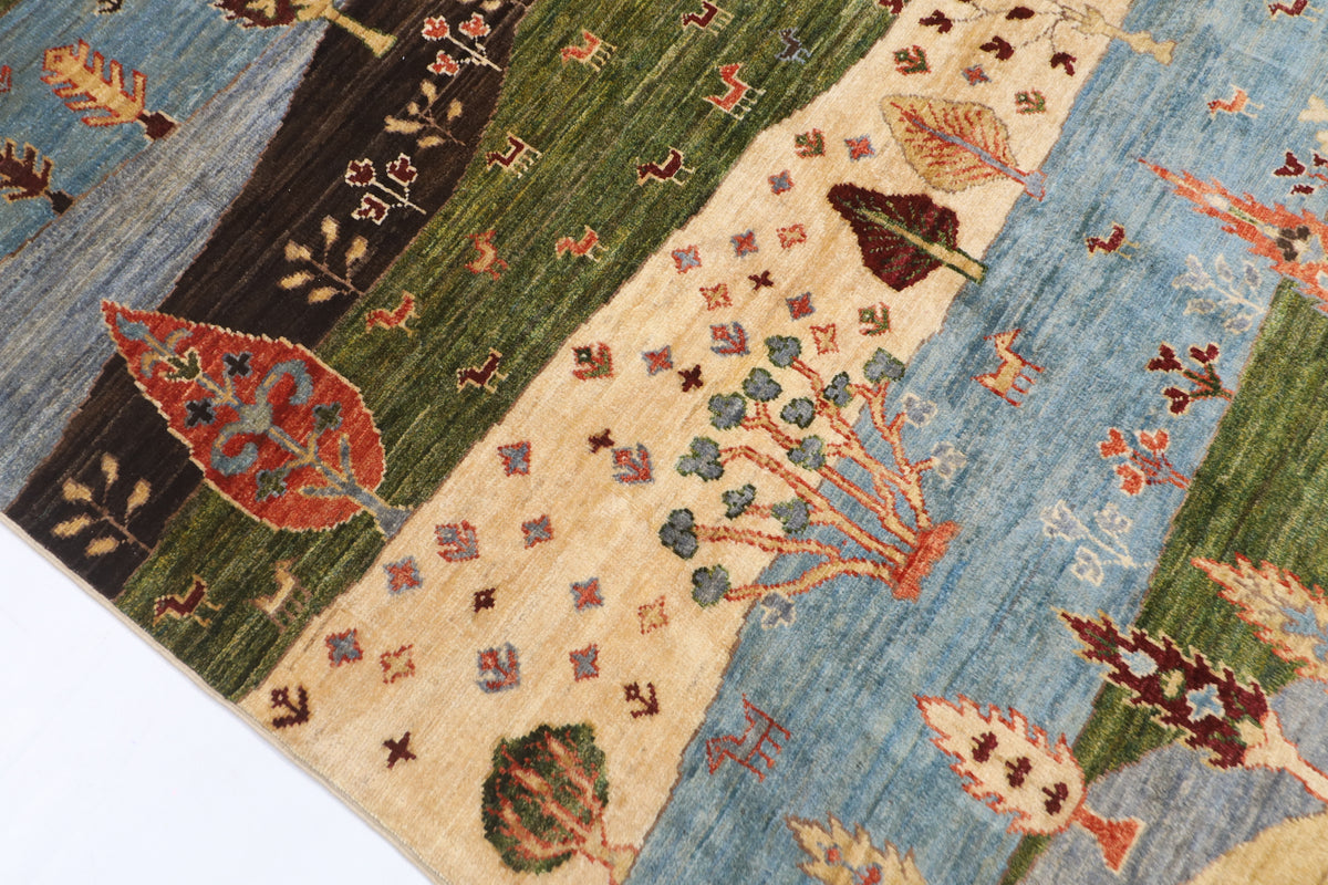 147 x 202 cm | Landscape Design Hand Knotted Veg Dye Wool Afghan Carpet
