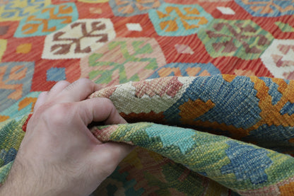 204 x 286 cm | Multicolor Wool Kilim Area Traditional Hand Woven Oriental Carpet