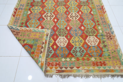 204 x 286 cm | Multicolor Wool Kilim Area Traditional Hand Woven Oriental Carpet