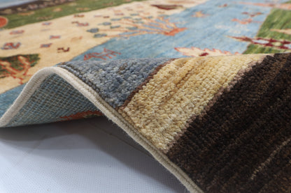 147 x 202 cm | Landscape Design Hand Knotted Veg Dye Wool Afghan Carpet