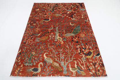 155 x 203 cm | Birds Design Hand Knotted Veg Dye Wool Afghan Carpet