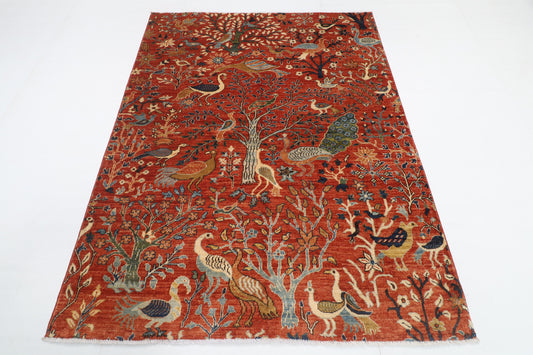 155 x 203 cm | Birds Design Hand Knotted Veg Dye Wool Afghan Carpet
