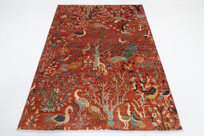 155 x 203 cm | Birds Design Hand Knotted Veg Dye Wool Afghan Carpet