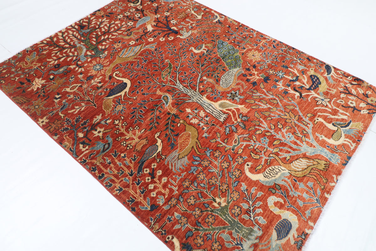 155 x 203 cm | Birds Design Hand Knotted Veg Dye Wool Afghan Carpet