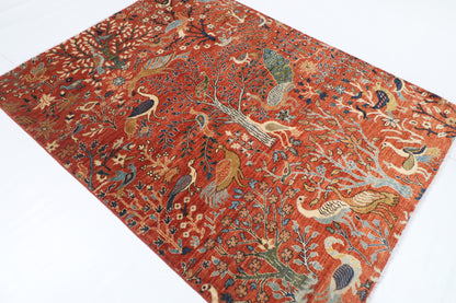 155 x 203 cm | Birds Design Hand Knotted Veg Dye Wool Afghan Carpet