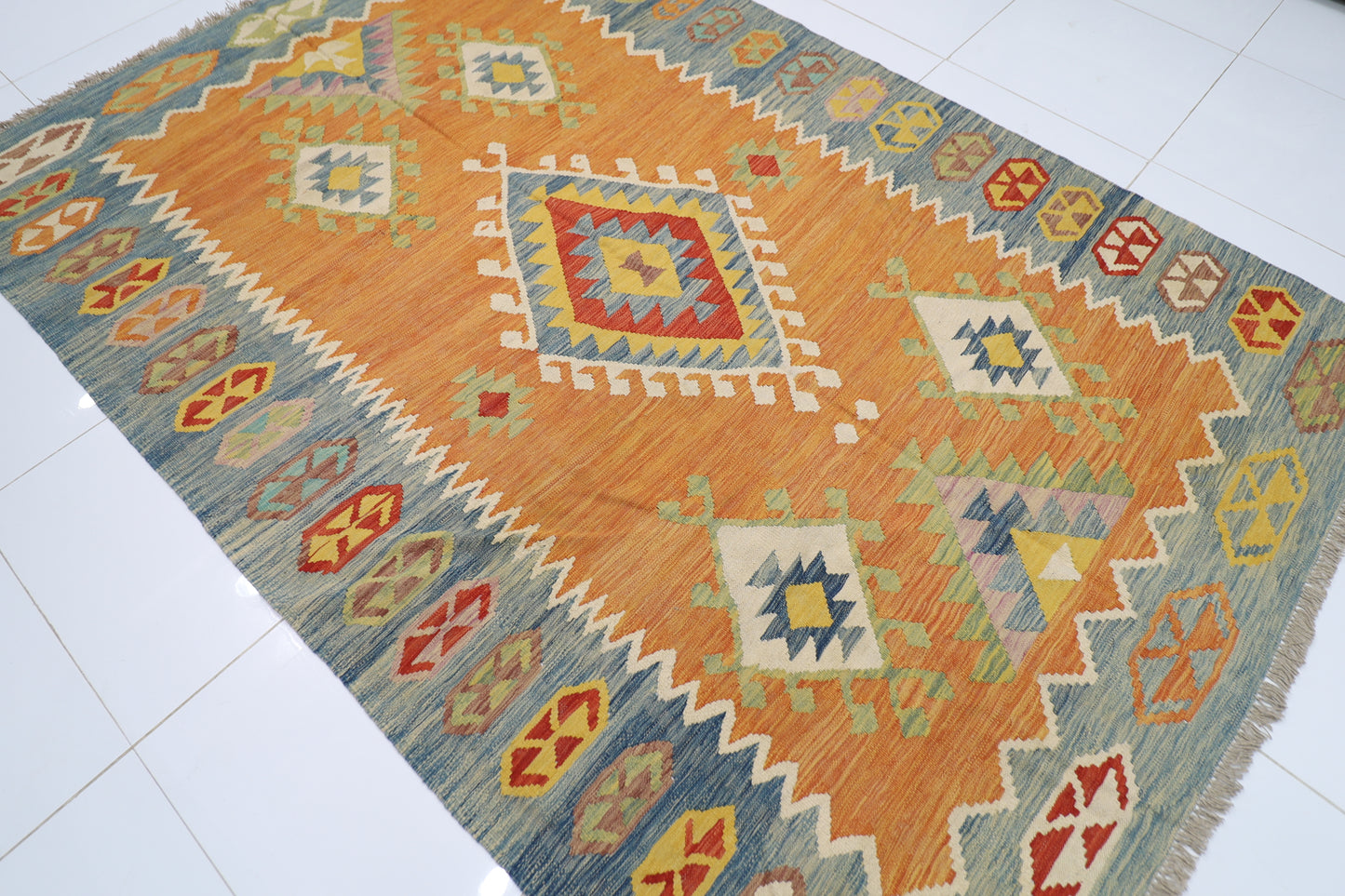 199 x 291 cm | Multicolor Wool Kilim Area Traditional Hand Woven Oriental Carpet