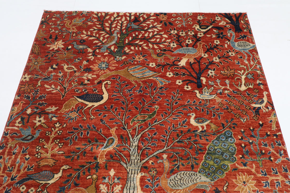 155 x 203 cm | Birds Design Hand Knotted Veg Dye Wool Afghan Carpet