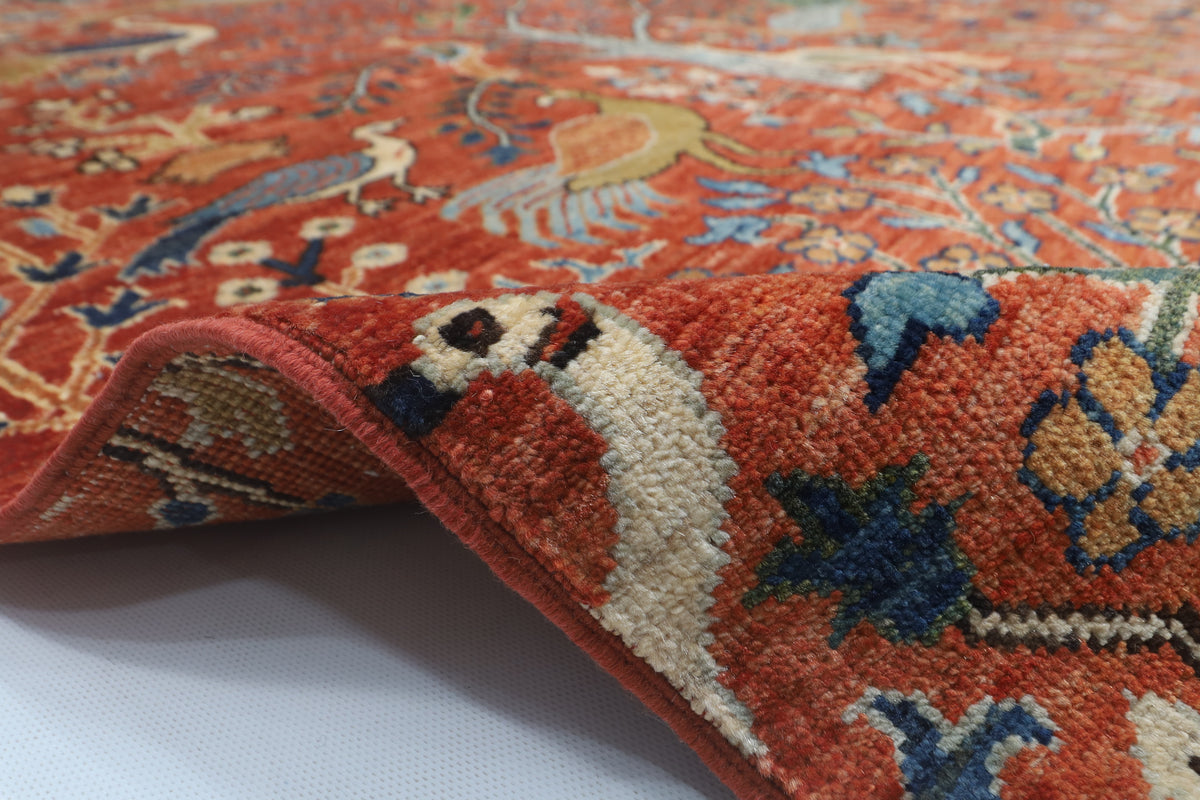 155 x 203 cm | Birds Design Hand Knotted Veg Dye Wool Afghan Carpet