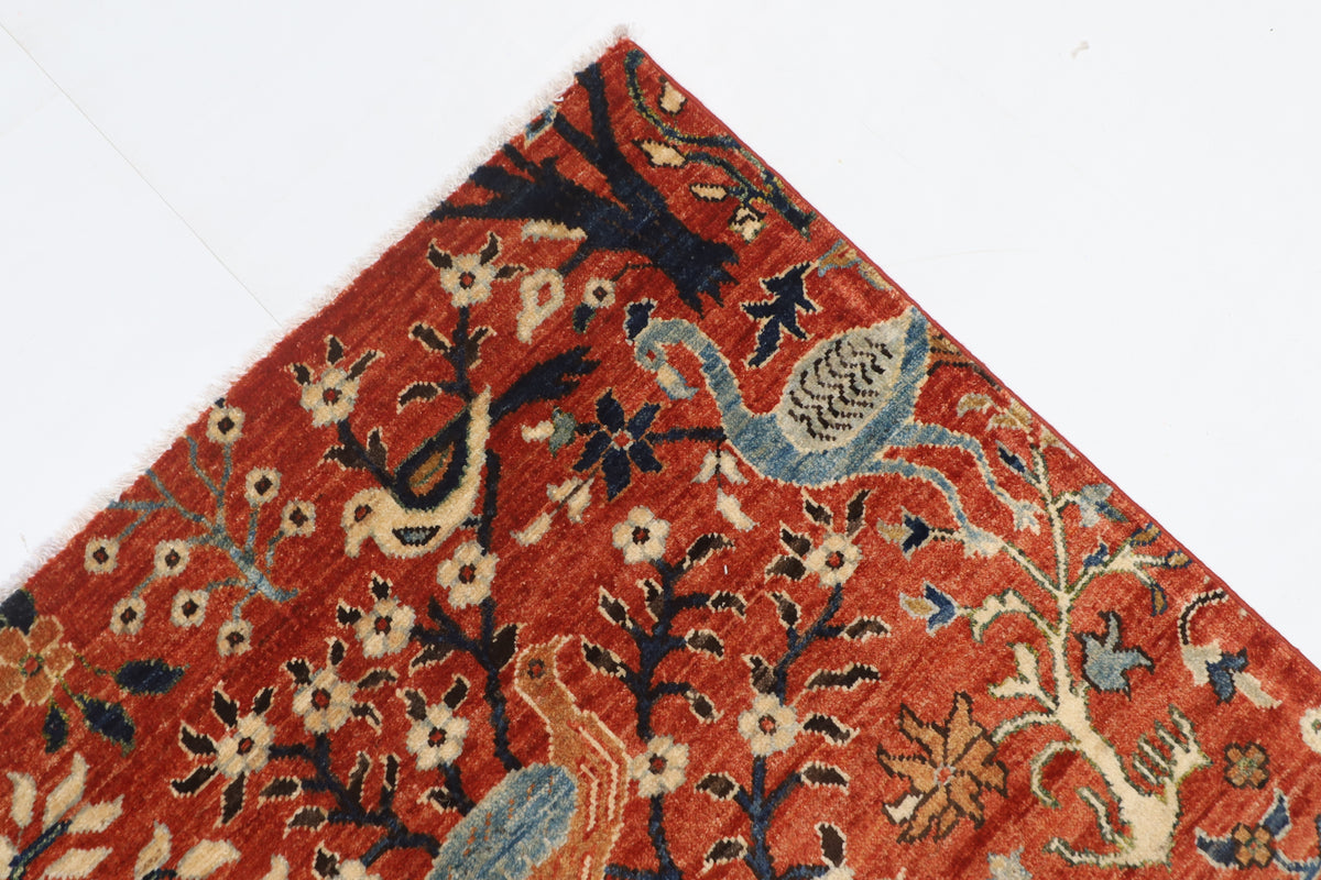 155 x 203 cm | Birds Design Hand Knotted Veg Dye Wool Afghan Carpet
