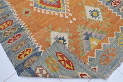 199 x 291 cm | Multicolor Wool Kilim Area Traditional Hand Woven Oriental Carpet