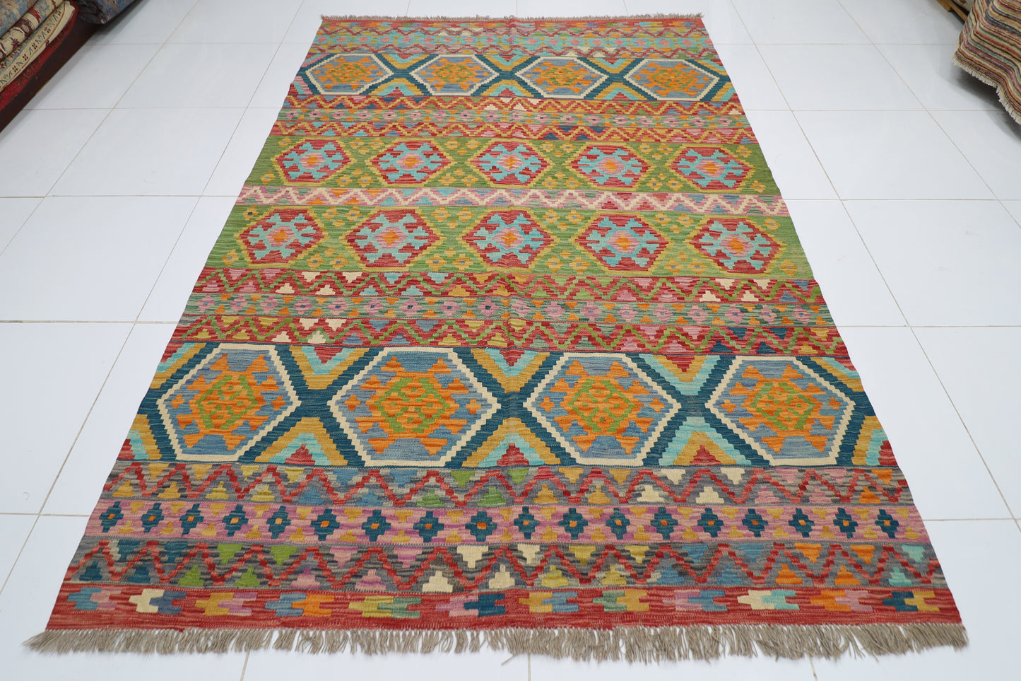 205 x 288 cm | Multicolor Wool Kilim Area Traditional Hand Woven Oriental Carpet