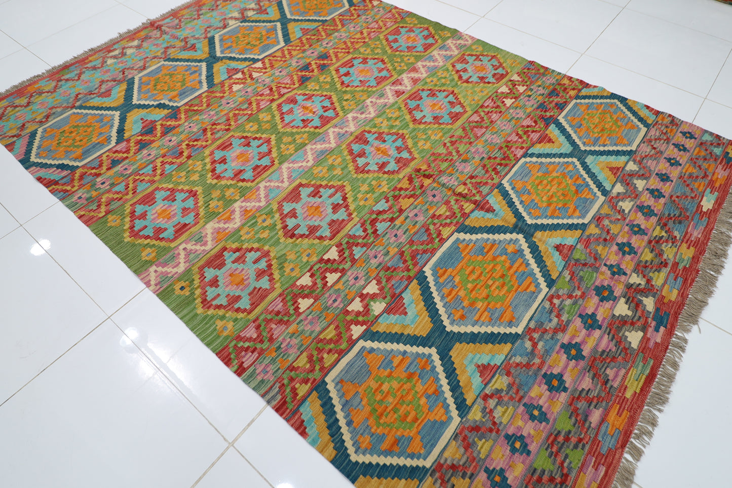 205 x 288 cm | Multicolor Wool Kilim Area Traditional Hand Woven Oriental Carpet