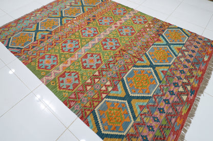 205 x 288 cm | Multicolor Wool Kilim Area Traditional Hand Woven Oriental Carpet