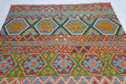 205 x 288 cm | Multicolor Wool Kilim Area Traditional Hand Woven Oriental Carpet