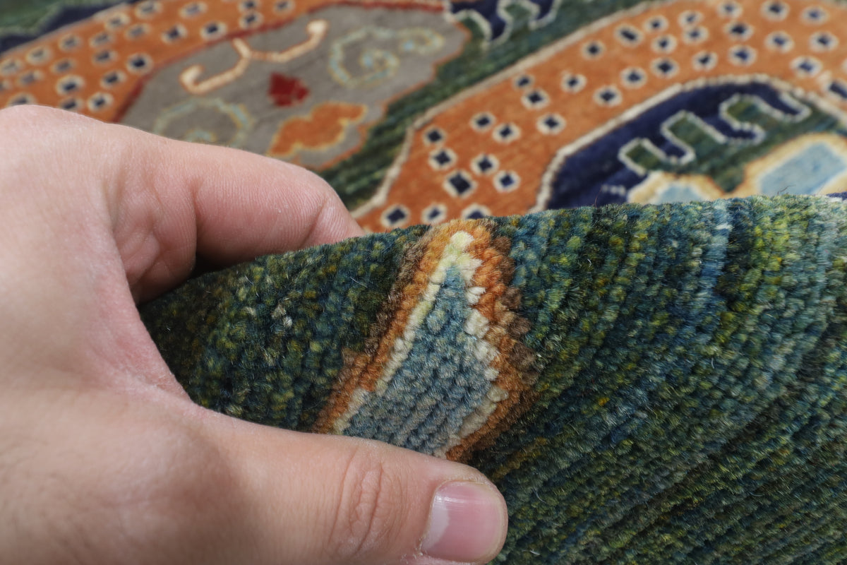 122 x 177 cm | Dragon Green Design Hand Knotted Veg Dye Wool Afghan Carpet