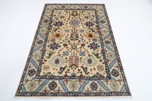 150 x 208 cm | Floral Design Hand Knotted Veg Dye Wool Afghan Carpet