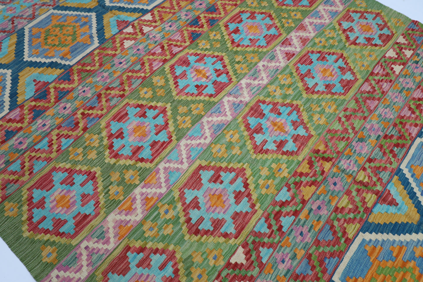 205 x 288 cm | Multicolor Wool Kilim Area Traditional Hand Woven Oriental Carpet