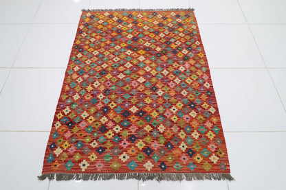 133 x 170 cm | Multicolor Wool Kilim Area Traditional Hand Woven Oriental Carpet