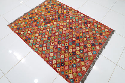 133 x 170 cm | Multicolor Wool Kilim Area Traditional Hand Woven Oriental Carpet