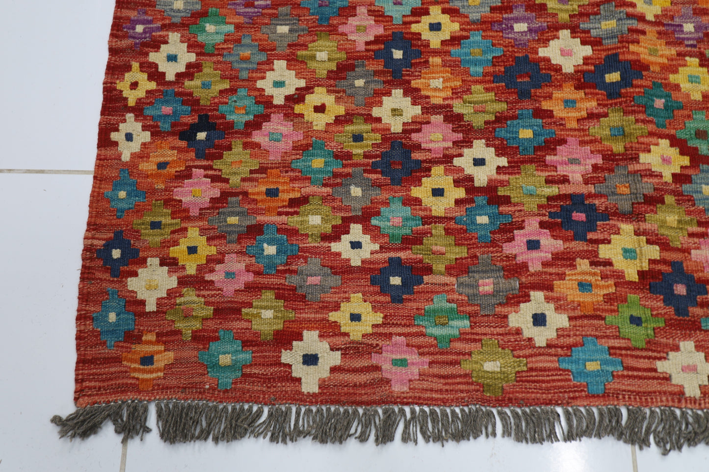 133 x 170 cm | Multicolor Wool Kilim Area Traditional Hand Woven Oriental Carpet