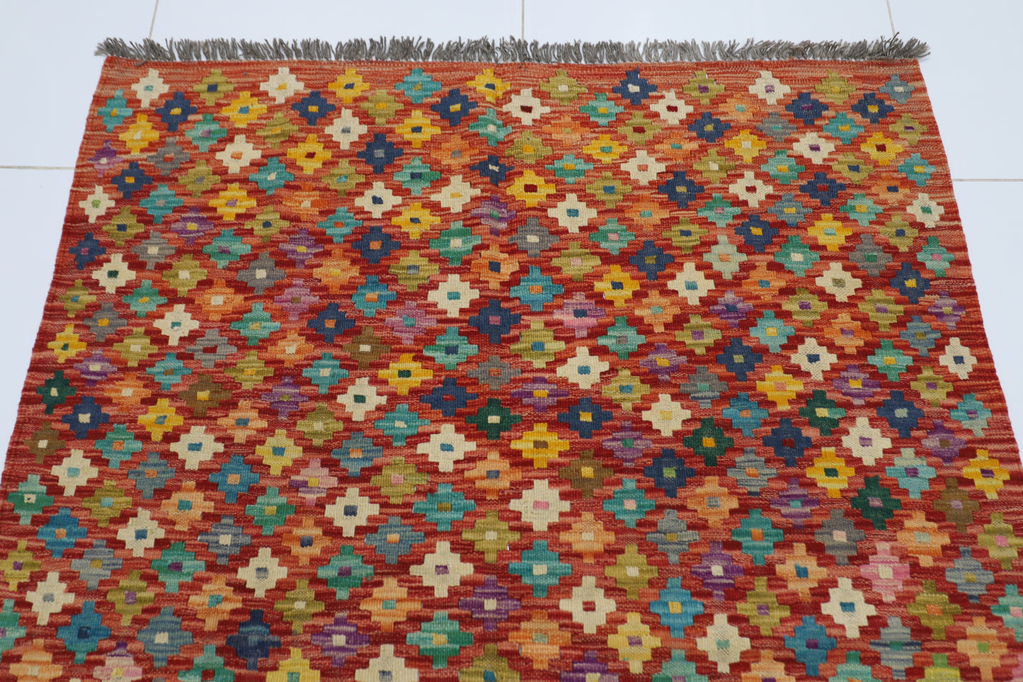 133 x 170 cm | Multicolor Wool Kilim Area Traditional Hand Woven Oriental Carpet