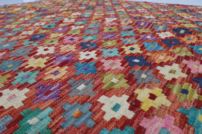133 x 170 cm | Multicolor Wool Kilim Area Traditional Hand Woven Oriental Carpet
