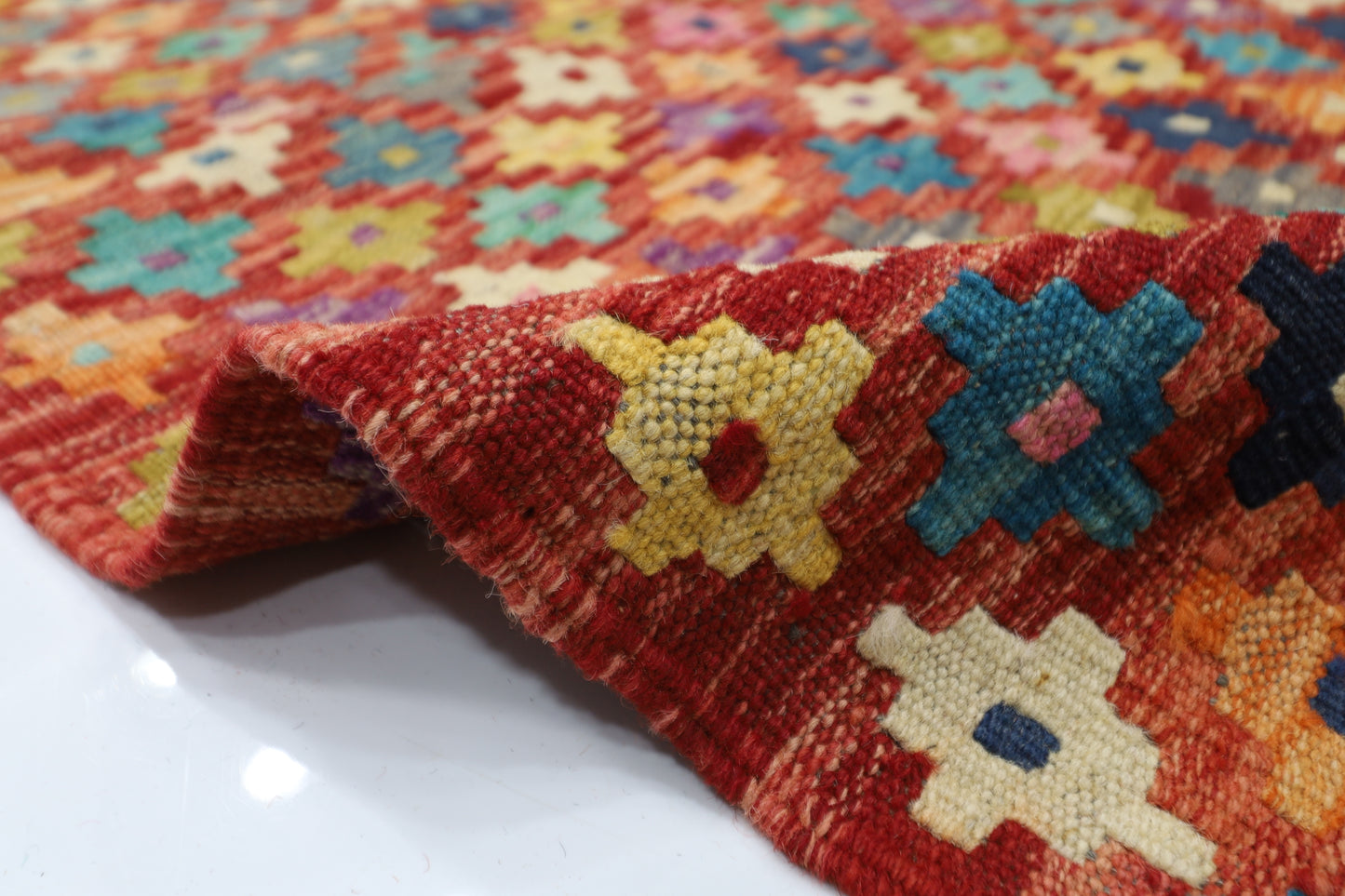 133 x 170 cm | Multicolor Wool Kilim Area Traditional Hand Woven Oriental Carpet