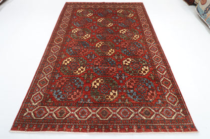 183 x 276 cm | Ersari Mori Design Hand Knotted Veg Dye Wool Afghan Carpet