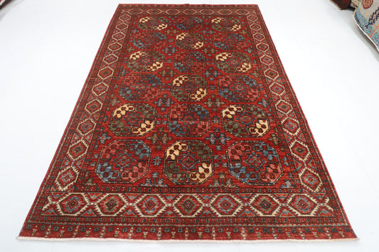 183 x 276 cm | Ersari Mori Design Hand Knotted Veg Dye Wool Afghan Carpet