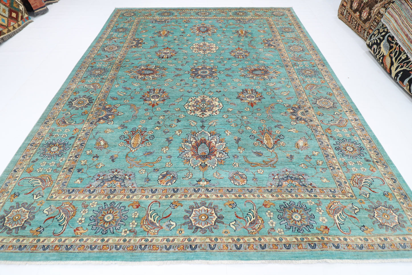 278 x 353 cm | Oriental Turquoise Afghan Tribal Hand Knotted Veg Dye Wool carpet