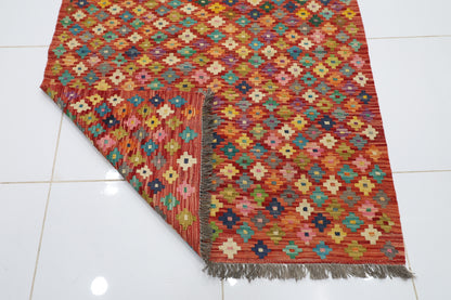 133 x 170 cm | Multicolor Wool Kilim Area Traditional Hand Woven Oriental Carpet