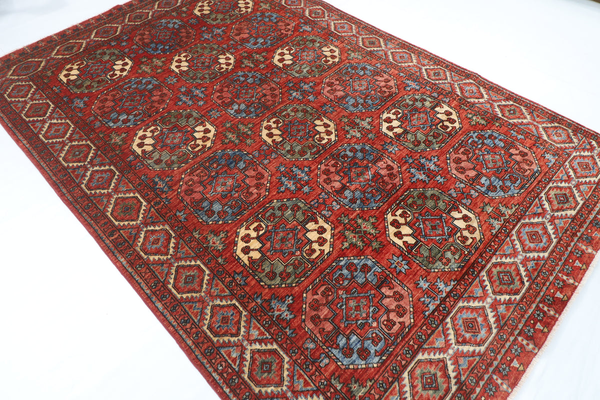 183 x 276 cm | Ersari Mori Design Hand Knotted Veg Dye Wool Afghan Carpet