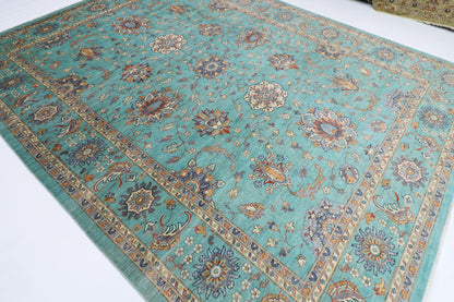 278 x 353 cm | Oriental Turquoise Afghan Tribal Hand Knotted Veg Dye Wool carpet