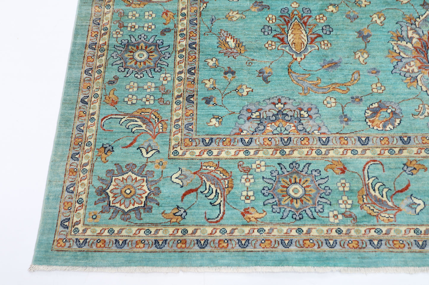 278 x 353 cm | Oriental Turquoise Afghan Tribal Hand Knotted Veg Dye Wool carpet