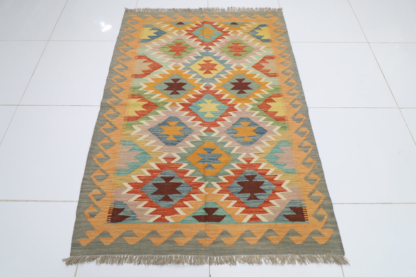 130 x 181 cm | Multicolor Wool Kilim Area Traditional Hand Woven Oriental Carpet
