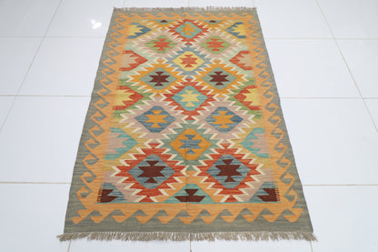 130 x 181 cm | Multicolor Wool Kilim Area Traditional Hand Woven Oriental Carpet
