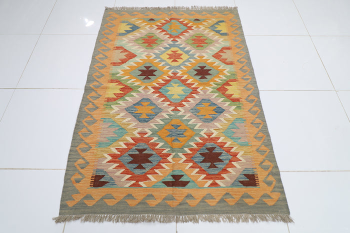 130 x 181 cm | Multicolor Wool Kilim Area Traditional Hand Woven Oriental Carpet