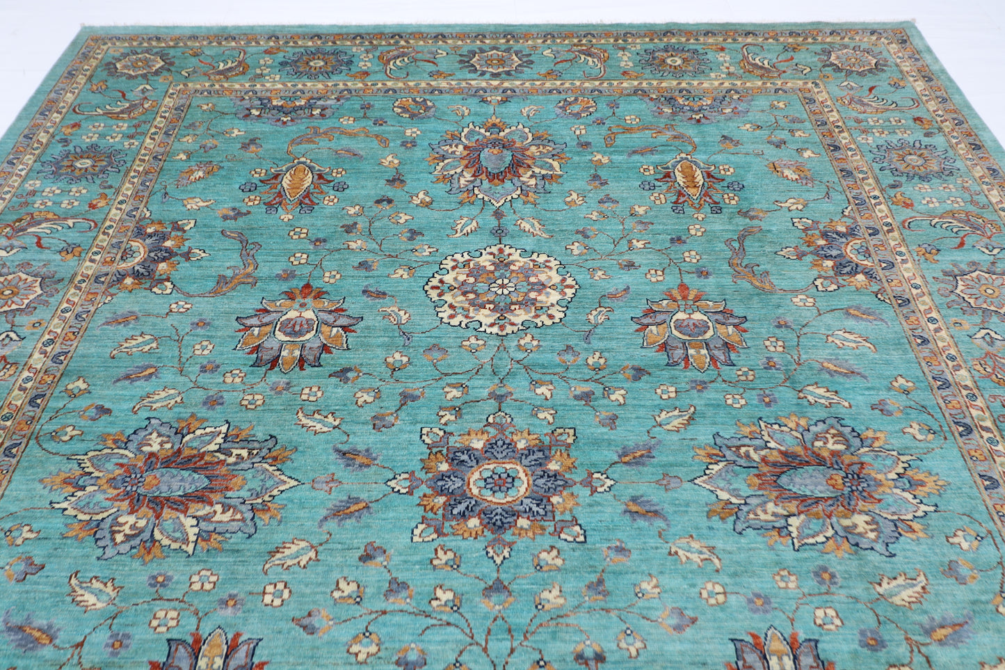 278 x 353 cm | Oriental Turquoise Afghan Tribal Hand Knotted Veg Dye Wool carpet