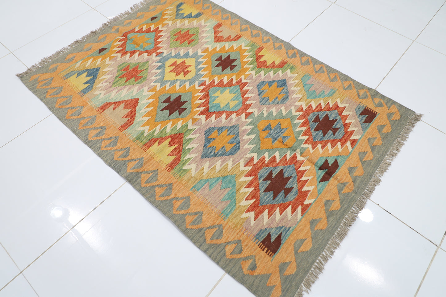 130 x 181 cm | Multicolor Wool Kilim Area Traditional Hand Woven Oriental Carpet