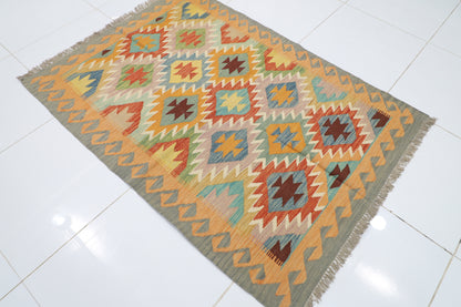 130 x 181 cm | Multicolor Wool Kilim Area Traditional Hand Woven Oriental Carpet