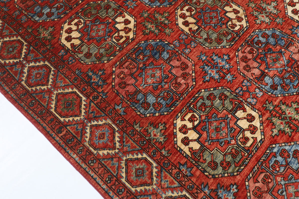 183 x 276 cm | Ersari Mori Design Hand Knotted Veg Dye Wool Afghan Carpet