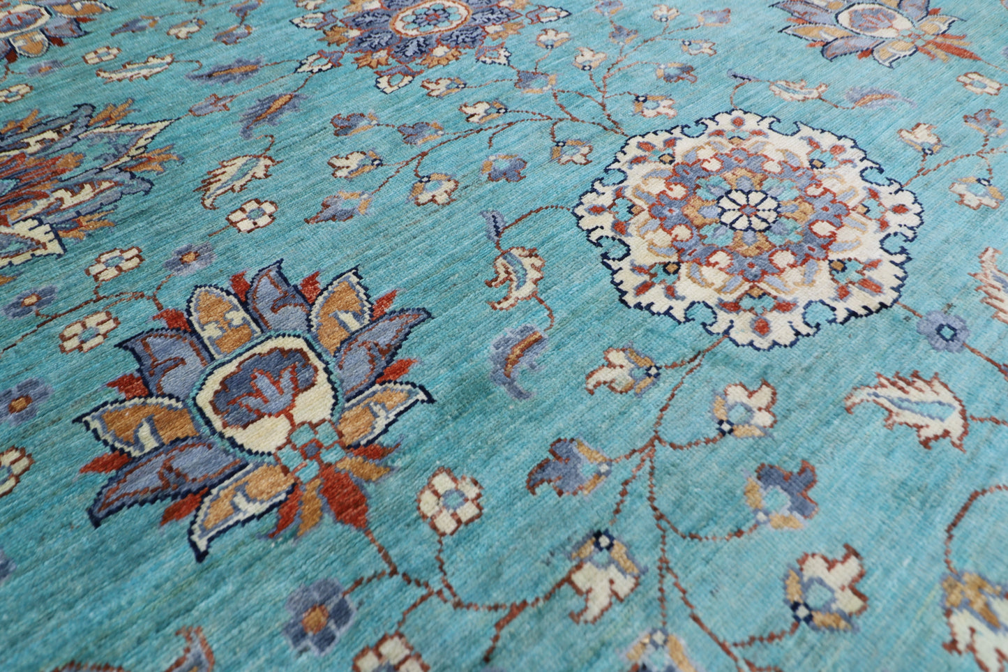 278 x 353 cm | Oriental Turquoise Afghan Tribal Hand Knotted Veg Dye Wool carpet