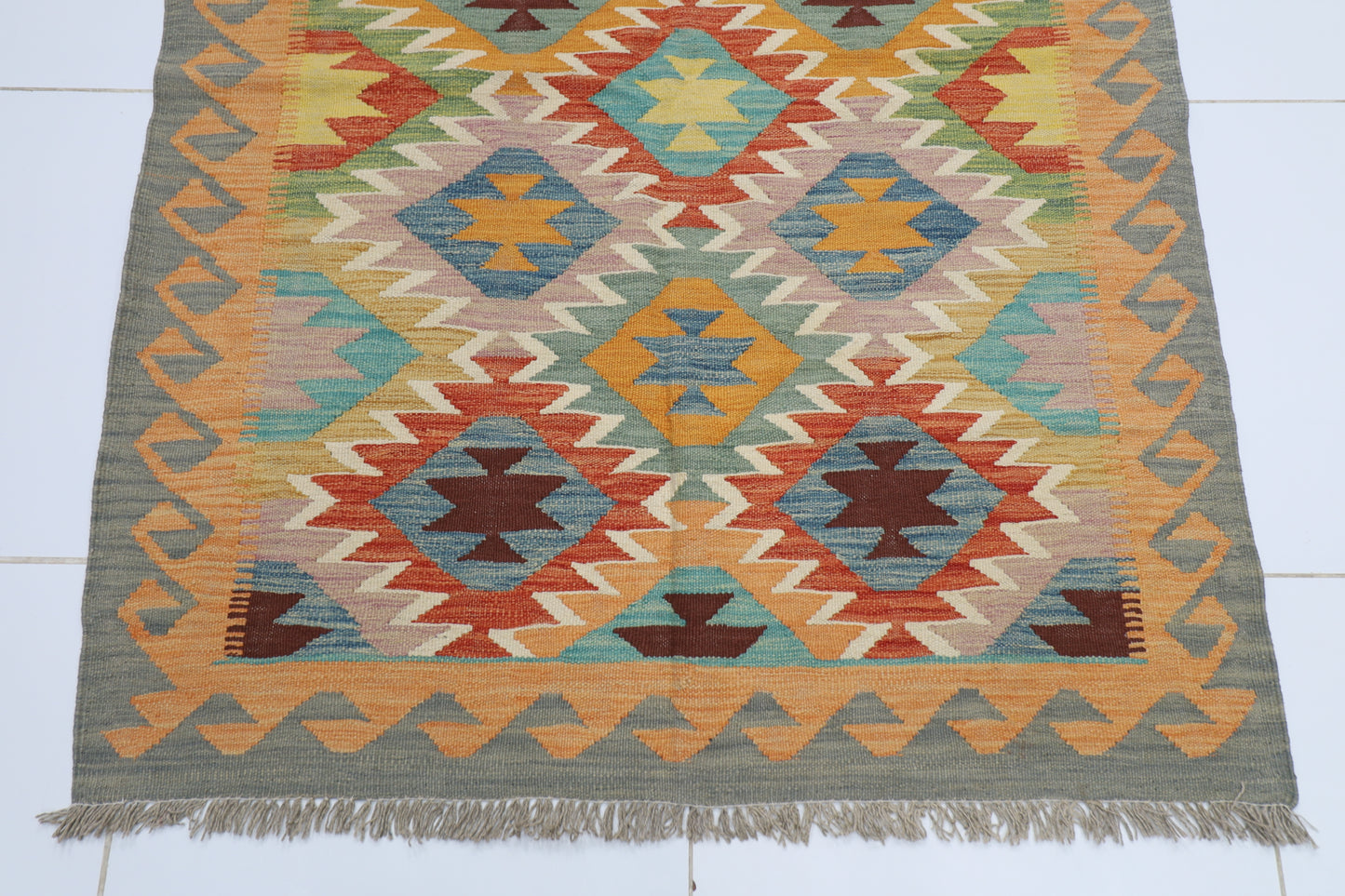130 x 181 cm | Multicolor Wool Kilim Area Traditional Hand Woven Oriental Carpet