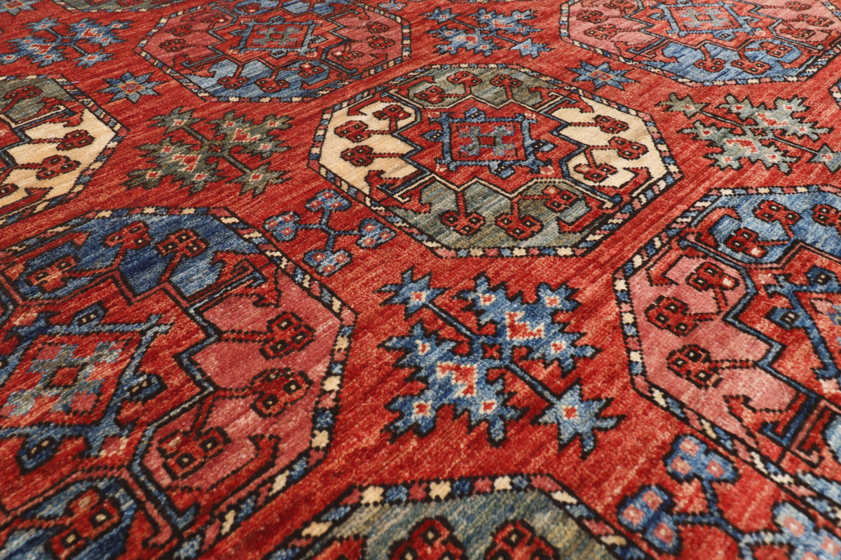183 x 276 cm | Ersari Mori Design Hand Knotted Veg Dye Wool Afghan Carpet