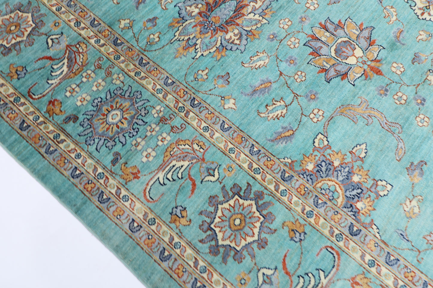 278 x 353 cm | Oriental Turquoise Afghan Tribal Hand Knotted Veg Dye Wool carpet
